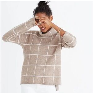 Madewell Tan Checkered Turtleneck Sweater
